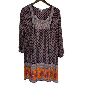 BeachLunchLounge Long Sleeve Boho India Paisley Dress Sz L Beach Pool‎ Cover-up